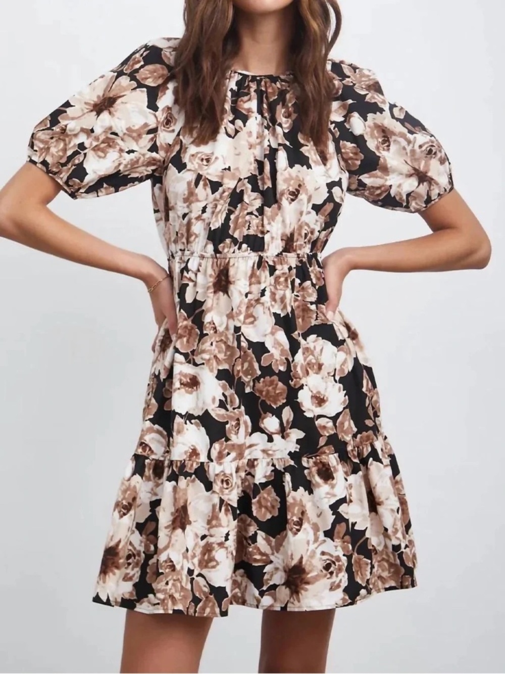 Rails Khloe Floral Puff Sleeve Mini Dress Sepia Roses - size small